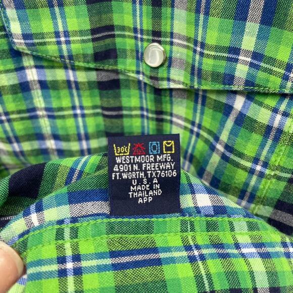 Panhandle Slim Pearl Snap Western Shirt Mens Medium‎ Green Blue Plaid LS 36S7706 - Picture 6 of 7